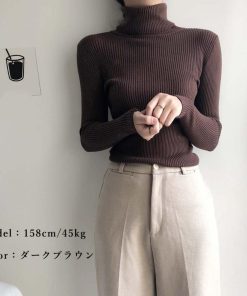 ニット・セーター | リブ ニットトップス タートルネック無地