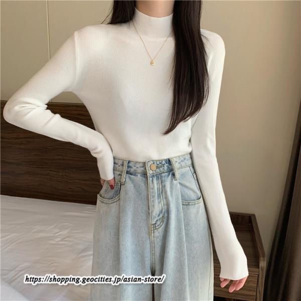 ニット・セーター | カットソー ニット レディース リブニット 長袖 秋冬 春 トップス スリム ストレッチ インナー 無地 プルオーバー 通学通勤 長袖ニット 長袖カットソー 着痩せ