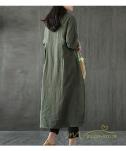 マキシ | 長袖ワンピース 綿麻 無地 Aライン 春物 カワイイ ミモレ丈ワンピース 春コーデ ワンピ 体型カバー ゆったり 20代30代 通学通勤 部屋着