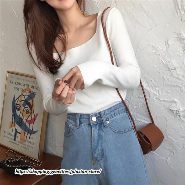 ニット・セーター | カットソー ニット レディース リブニット 長袖 秋冬 春 トップス スリム ストレッチ インナー 無地 長袖ニット 着痩せ 長袖カットソー 通学通勤 プルオーバー