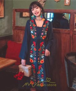 マキシ | エスニック刺繍ワンピース ロングワンピース 夏 秋 長袖 大人可愛い ゆったり リゾート 民族風 刺繍 着痩せ 20代30代40代 大人 Aライン エレガント 体型カバー