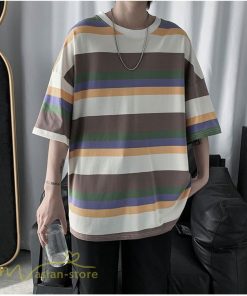 Tシャツ | カットソー メンズ ストライプ カジュアルクルーネック 5分袖 ワイドトップス メンズスタイル カッコウイイ 夏服 上品 日常感