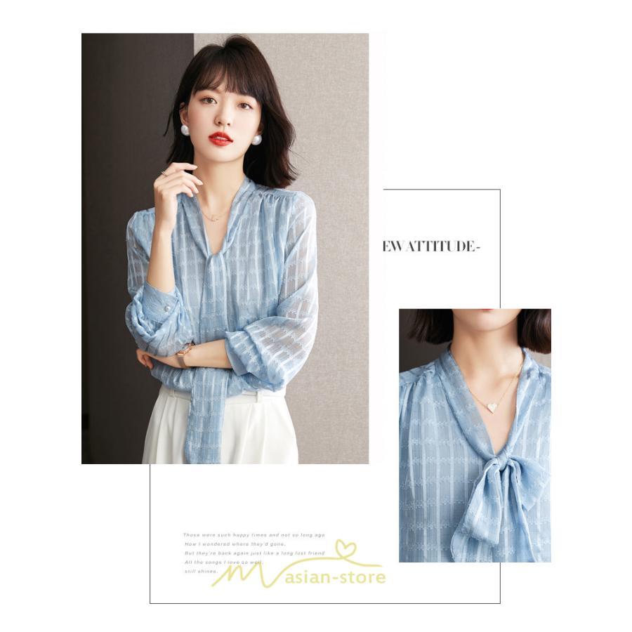 シャツ・ブラウス | ブラウス シャツ 秋 秋服 レディース 蝶結び チェック柄 春 秋 新作 シフォン 長袖 ゆったり 可愛い キレイめ エレガント おしゃれ お出かけ 通勤 カジュアル