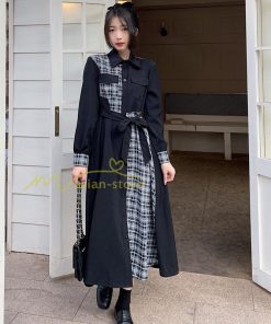 マキシ | シャツワンピース 秋物 レディース ロングワンピース ドッキングワンピース 切替 チェック柄 Aラインワンピース レイヤード風 フェイク お呼ばれ 30代40代50代