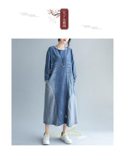 デニムワンピース | ワンピース レディース カジュアル 人気 デニム ロング丈 切り替え 長袖 レトロ風 体型カバー 着痩せ 大きいサイズ 20代30代40代50代 マタニティ 秋 春 夏