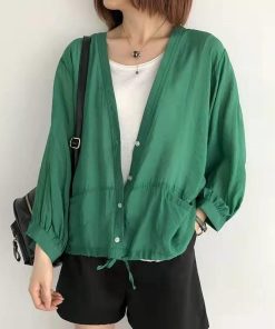 カーディガン | レディース UVカットー 初秋 秋新作 コーデ 冷え防止 羽織 ボタン Vネック 無地 長袖 7色 フリーサイズ かわいい 春 夏 秋 透け感 体型カバー