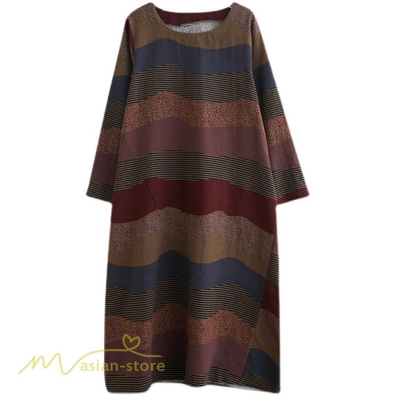 マキシ | ワンピース ロング丈 レディース シンプル 長袖ワンピース Aライン 秋コーデ カジュアル 丸首 40代 体型カバー ゆるワンピース 大きいサイズ ゆったり 50代