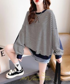 パーカー | トレーナー レディース 長袖 切り替え プルオーバー 大きいサイズ オーバーサイズ ルームウェア ビッグシルエット ボーダー柄 部屋着 お出かけ