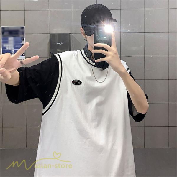 Tシャツ | Tシャツメンズ 重ね着風 半袖 Tシャツ おしゃれ ゆったり カジュアルシャツ クルーネック 新作 大きいサイズ 切り替え サマー上品 春夏 ファッション