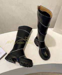 ロングブーツ | レディース ブーツ 秋冬 シューズ 靴 太ヒール チャンキーヒール 合皮ブーツ PUブーツ ロング靴 COS コスプレ 大人 後ろファスナー くつ