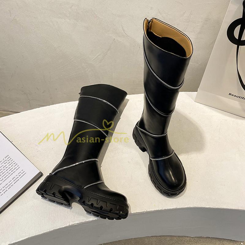 ロングブーツ | レディース ブーツ 秋冬 シューズ 靴 太ヒール チャンキーヒール 合皮ブーツ PUブーツ ロング靴 COS コスプレ 大人 後ろファスナー くつ
