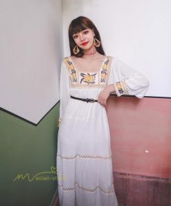 マキシ | ロングワンピース 長袖 レディース 秋物 刺繍 ダンス Aラインワンピース 舞台 パーティーワンピース 50代60代 30代40代 長袖ワンピース ゆったり コスプレ