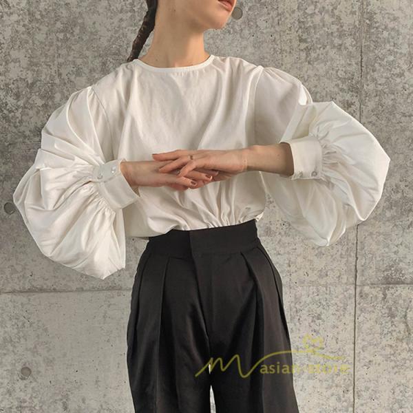 シャツ・ブラウス | 長袖ブラウス 綿100%ブラウス レディース シャツ 秋物 パフスリーブブラウス 無地 トップス 長袖 夏秋物 20代30代 可愛い ゆったりシルエット OL 大人