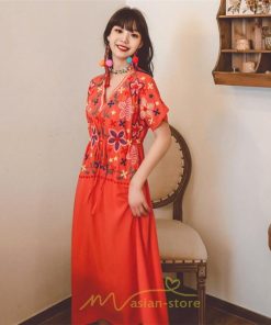 マキシ | ワンピース レディース リゾートワンピ かわいい 半袖 Ｖネック 刺繍 上品 Aライン ロング丈 ロング丈ワンピ エスニック風 結婚式 ファッション 二次会 卒業式