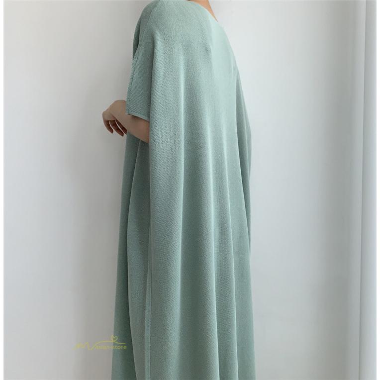 マキシ | ワンピース 夏 春 レディース 半袖 カジュアル 30代 20代 ロング かわいい 無地 5分袖 ゆるシルエット 体型カバー ビッグシルエット カジュアル