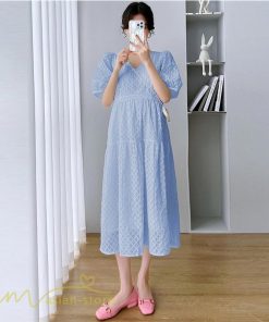ワンピース | マタニティレディース 着痩せ 韓国風 夏新作 マタニティウェア 上品 カジュアル Vネック 産前産後 上品 サマーワンピース マタニティ ひざ下丈