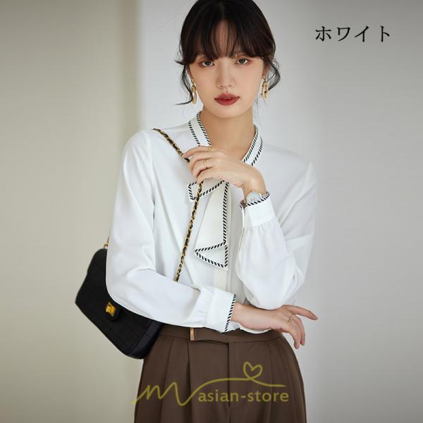 シャツ・ブラウス | ブラウス レディース 長袖 50代 白 シャツ ゆったり トップス きれいめ フォーマル 上品 フェミニン 高品質 20代 スカーフタイ 40代 通勤 シフォン OL 30代