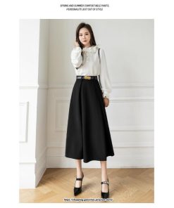 スカート | フレアロングロング丈 ミモレ丈 Aラインベルト付き 通勤 20代 30代 40代 50代 上品 コーデ 着痩せ 高見え 送料無料