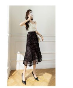 スカート | レース きれいめ 30代 40代 50代 着やせ 上品 春夏秋冬 ハイウェスト 花柄 コーデ 黒 ひざ下 膝下 知的 Aライン オシャレ 脚長効果 通勤OL 着痩せ