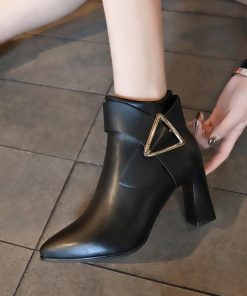 パンプス | ポインテッドトゥ ショートブーツ レディース チャンキーヒール ブーツ サイドファスナー ブーティ 太ヒール 歩きやすい