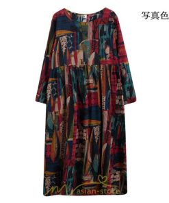 マキシ | ワンピース ワンピ コットン 長袖 レディース 丸首 ワンピ 通勤 OL シンプル かわいい 夏 秋 秋服 大きいサイズ 40代 ぽっちゃり 30代 20代 着痩せ おしゃれ