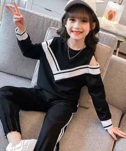 （子供）その他 | Tシャツ 長袖 肩開き おしゃれ 洋服 長ズボン オフショルダー 運動着 可愛い 女の子 子供服 セットアップ ジュニア キッズ?