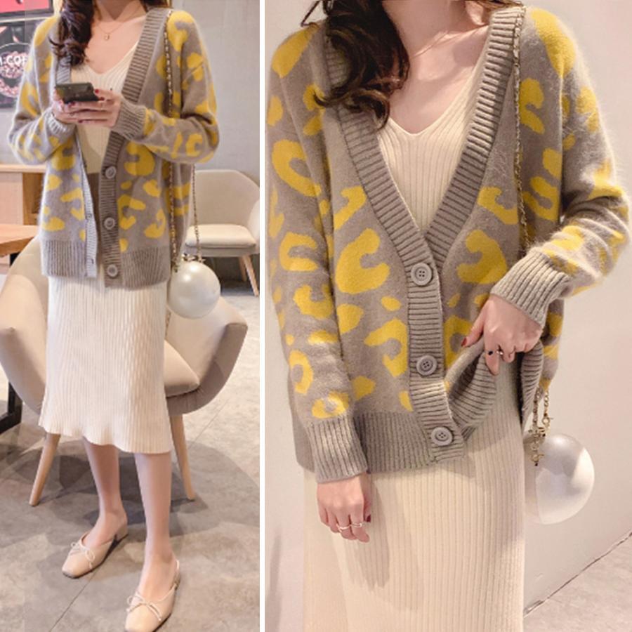 カーディガン | 長袖 レオパード柄 ゆったり ニットレディース カジュアル 羽織り おしゃれ ニットトップス ヒョウ柄 きれいめ