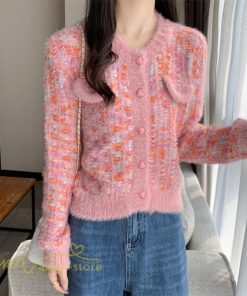 カーディガン | 2022秋冬ニットショート丈 アウター レディース ニット セーター 長袖 羽織り フロントボタン 通学通勤 ピンク 20代40代 トップス 可愛い