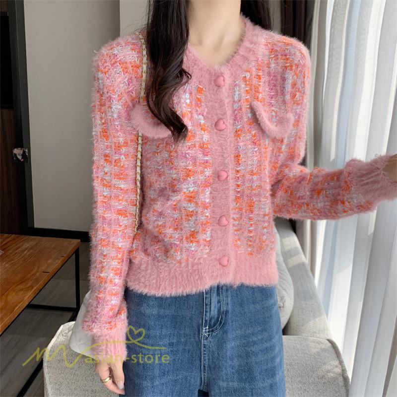 カーディガン | 2022秋冬ニットショート丈 アウター レディース ニット セーター 長袖 羽織り フロントボタン 通学通勤 ピンク 20代40代 トップス 可愛い