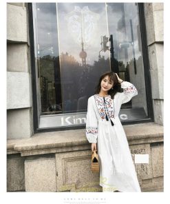 マキシ | ワンピース レディース エスニック風 ボヘミアン ロング丈 ロングワンピース 派手 ゆったり 民族風 長袖 綿麻 リゾート夏 海デート 海外旅行 丸首 秋 高品質