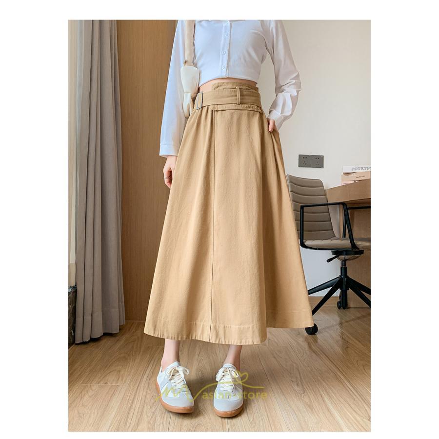 スカート | 綿秋 Aラインロングレディース 秋物 ボトムス 秋服 無地 体型カバー 30代通学通勤 40代50代 大人 おしゃれ感