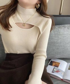 ニット・セーター | ニットトップス 胸開き プチハイネック