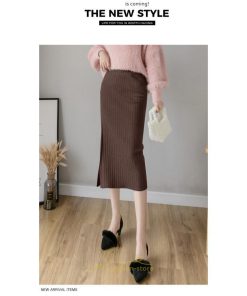 スカート | レディース ロング丈 ミモレ丈 冬 秋 暖か ボトムス ハイウエスト 美ライン スリット セクシー ニット イベント お出かけ デート お呼ばれ お食事会