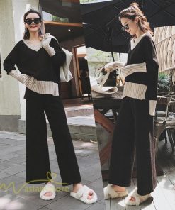 セットアップ | 2点セット ニットセーター レディース 秋 冬 長袖 セーター 上下セット かわいい 20代 30代 カジュアル 40代 ワイドパンツ 着痩せ 50代 新作