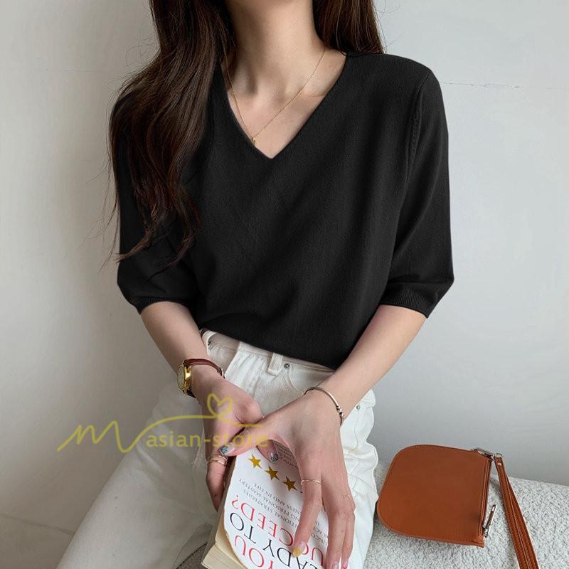 tシャツ・カットソー | Tシャツ レディース 半袖 トップス カジュアル Tシャツ 大きい ゆるTシャツ ゆるカットソー Vネック 20代30代40代50代 上品 上品 お出かけ 通勤通学 着回し