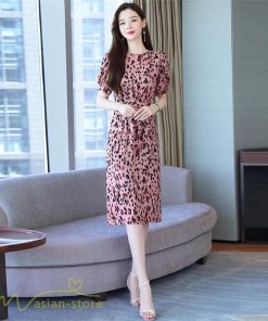 ミディアム | ワンピース レディース 着痩せ サマーワンピース 上品 カジュアルワンピース 上品 大きいサイズ 夏服 レオパード 20代 40代 30代 ミディアムワンピース 膝丈
