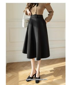 スカート | レディース 秋 冬 秋冬 ミモレ丈 膝丈 ロング 無地 ミディアム丈 ひざ丈 厚手 Aライン ハイウエスト 2022年秋冬 通学 暖か おしゃれ 通勤 ラシャ