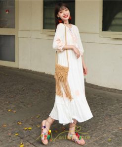 マキシ | ワンピース きれいめ レディース 夏 秋 ロング 上品 大人 七分袖 お出かけ 高見え 赤 白 黄色 上質 20代 50代 40代 ゆったり リゾート 30代 旅行 体型隠し