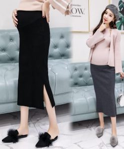 マタニティ | マタニティスカート ニットスカート リブニット ストレッチスカート 産前産後 調整可 妊婦妊娠 秋服 秋冬スカート 伸縮性 ロングスカート 腹包み ミモレ丈 無地