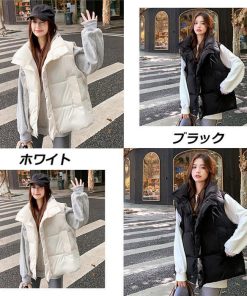 ベスト | ダウンダウン レディース ノースリーブ 秋冬 コーデ 着回し 暖かい スタンドネック 着痩せ 20代 30代 大きいサイズ 黒 韓国風 40代 防寒 白 50代