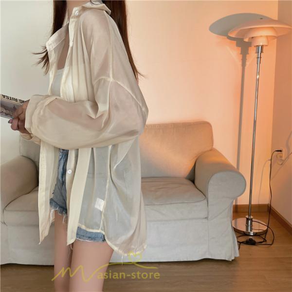 カーディガン | UVカット 接触冷感 シャツ レディース サマーシフォン 透け感 冷房対策 涼感 ひんやり 薄手 シンプル トップス 長袖 体型カバー