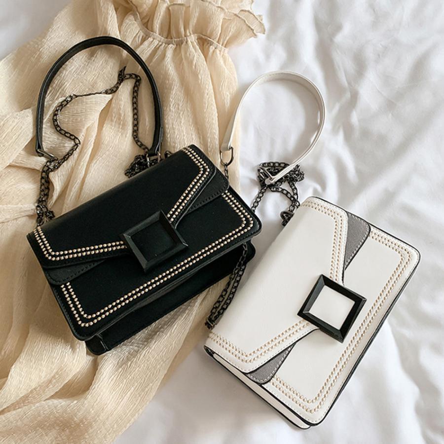 ショルダーバッグ | スクエアバッグ かばんブラック 肩掛け チェーンバッグ 斜めがけ ミニレディース 小さめ レザー 大人