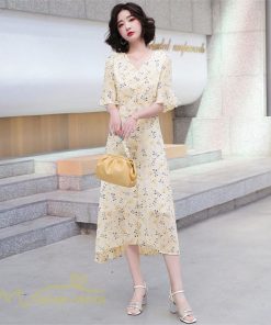 ミディアム | Aラインワンピース レディース ワンピース 着痩せ 上品 ハイウエスト サマーワンピース おしゃれ ゆったり Vネック 20代 30代 通勤 通学 お出かけ 40代 韓国風