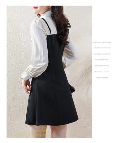 ミニ丈 | 切り替えワンピース 秋 レディース フェイク レイヤード風 ミニワンピース 膝上丈 Aラインワンピース オフィス 可愛い フォーマル エレガント シャツカラー 大人