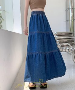 スカート | ティアードデニムフレアロングウエストゴム レディース 秋物 通学通勤 40代50代 20代30代ハイウエスト 大人