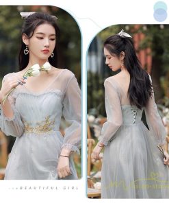 大人 | パーティードレス 結婚式 服装 ドレス フォーマル ワンピース 韓国 ミモレ丈 体型カバー 顔合わせ お呼ばれ 20代 女の子 可愛い 袖あり 30代 40代