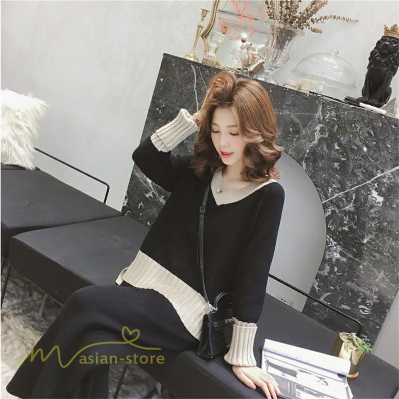 セットアップ | 2点セット ニットセーター レディース 秋 冬 長袖 セーター 上下セット かわいい 20代 30代 カジュアル 40代 ワイドパンツ 着痩せ 50代 新作