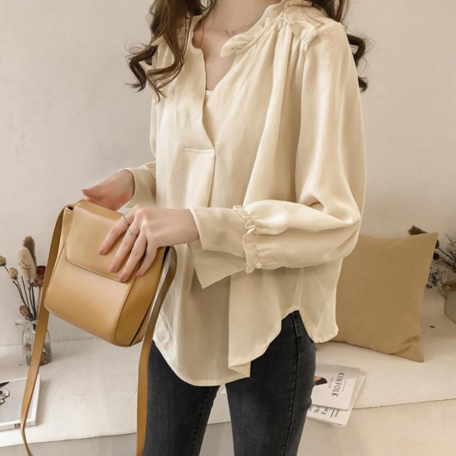シャツ・ブラウス | 大人 夏 トップス ブラウス オフィス シャツブラウス 長袖 春 フォーマル おしゃれ Vネックブラウス ゆったり レディース