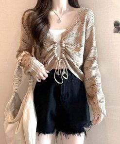 透かし編みトップス | フロントドロストニットトップスレディース