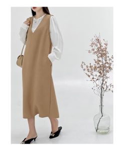 マキシ | ワンピース ジャンパースカート ジャンスカ 深Vネック ロングワンピース Vネック スリット入りロングワンピース ノースリーブ 30代40代 オフィス 大人